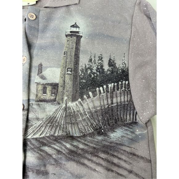 Artisans‎ Button Front Sweatshirt Purple Winter Lighthouse Sz Medium - Picture 4 of 8